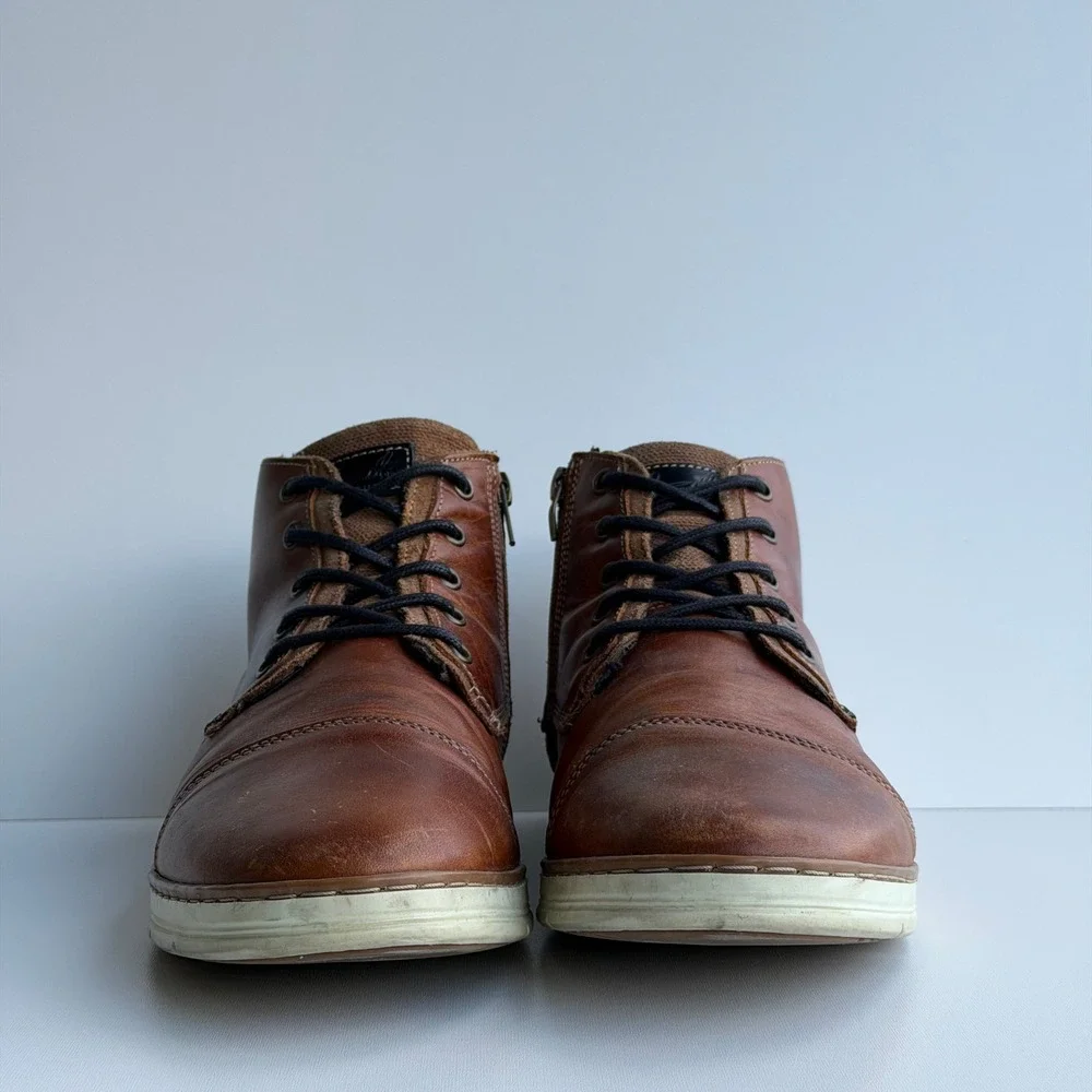 Bull Boxer Adyn Boots Men 12‎ Brown Leather Side Zip Lace-Up Sneakers Portugal